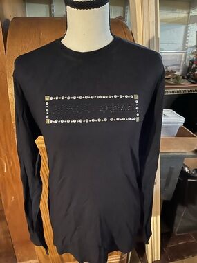 Giorgio Armani Black Tee with Crystal-Stud Logo